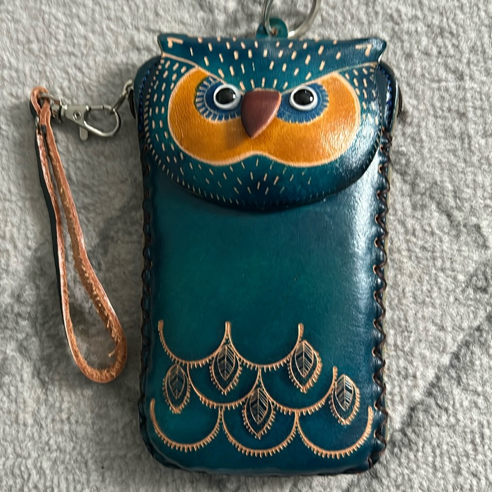 Owl Design Leather Wristlet